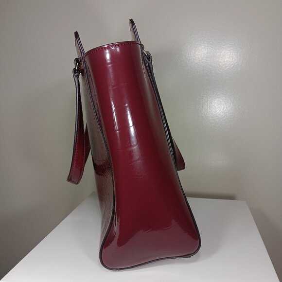 Kate Spade Croc Embossed Bristol Drive Elissa Maroon Leather Tote Bag - Picture 4 of 13